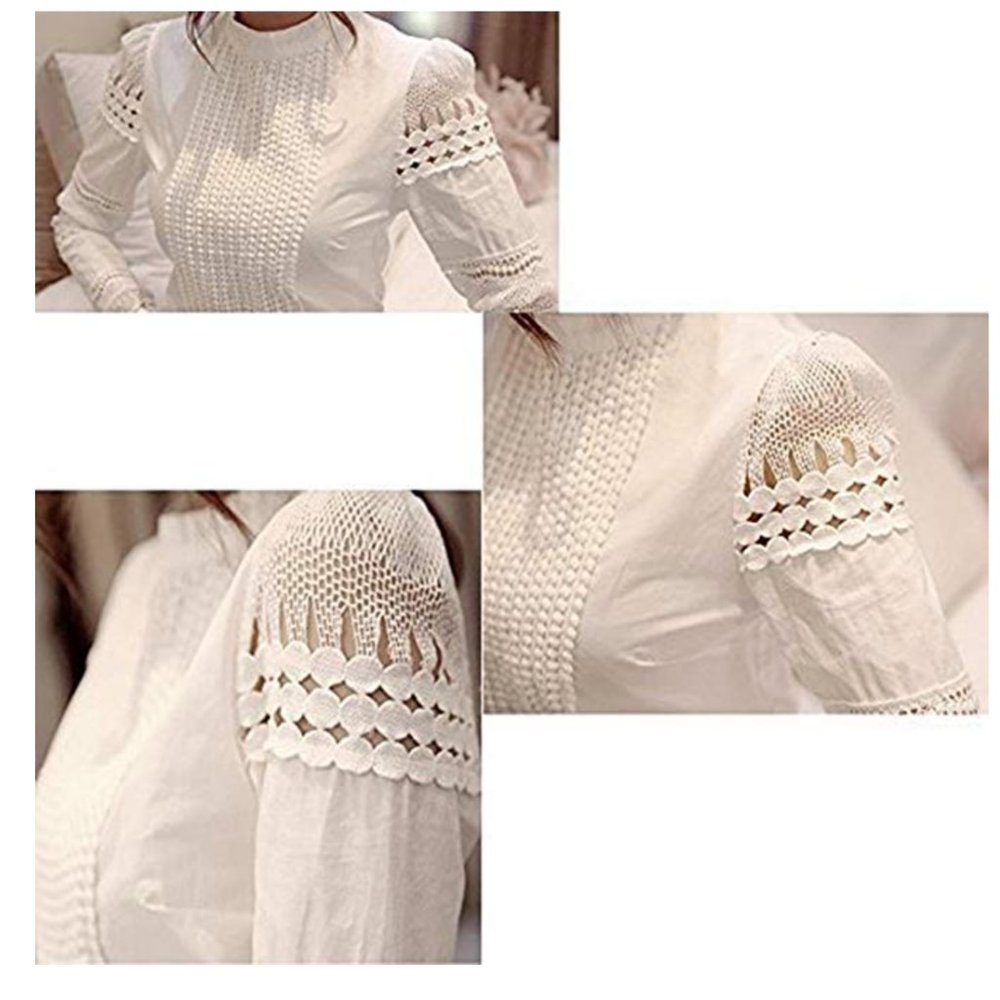 Smile Fish Women Hollow Out Lace Casual Blouse 5XL - Picture 2 of 5